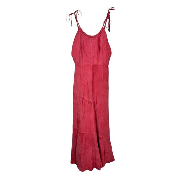 Free People Gizelle Midi Dress Luxe Suede 4 Pink Boho Tie Shoulder Goat Leather - Picture 1 of 8